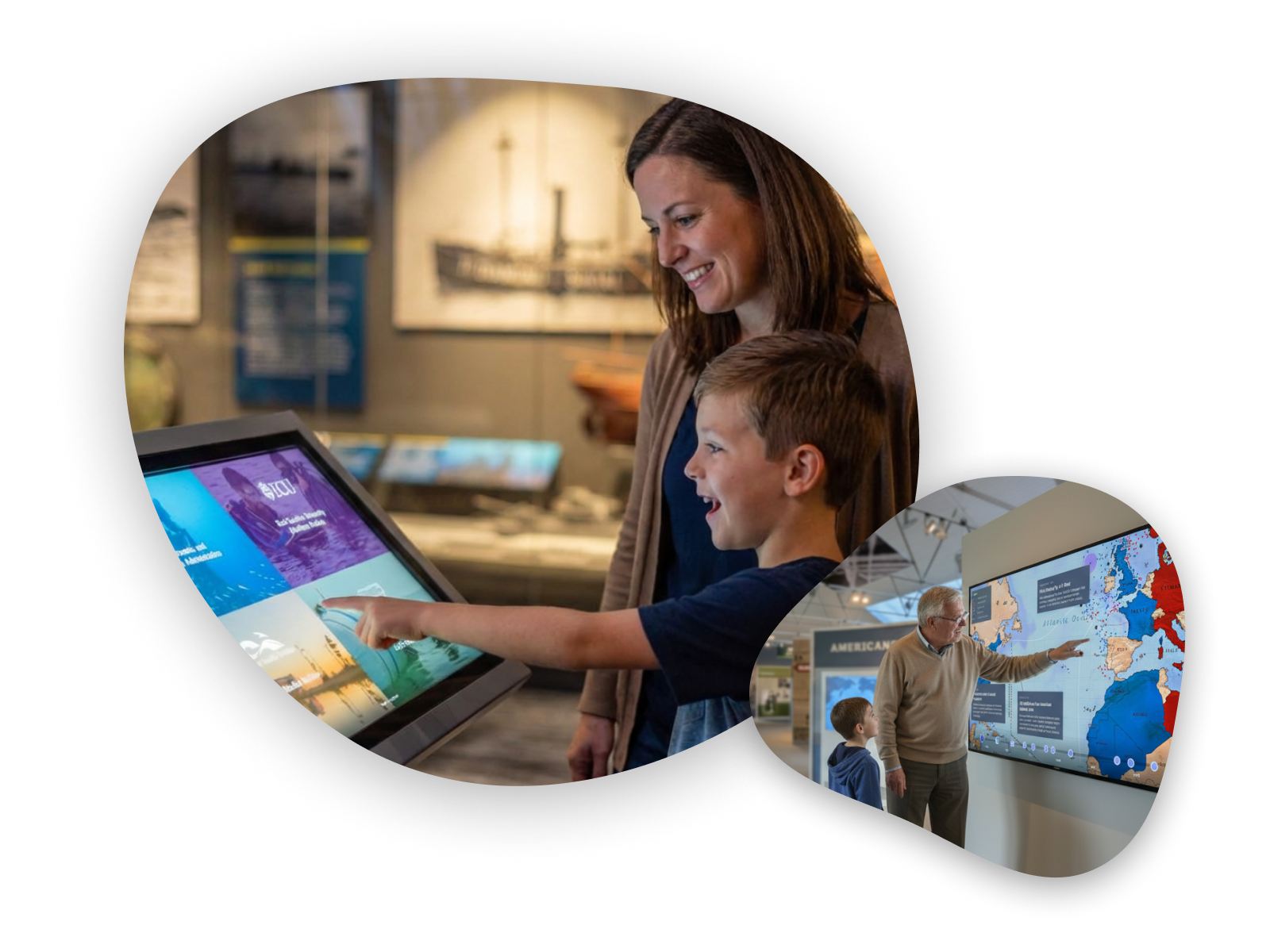 Zibit editor on a large display—build touch and multiscreen experiences for exhibits and kiosks