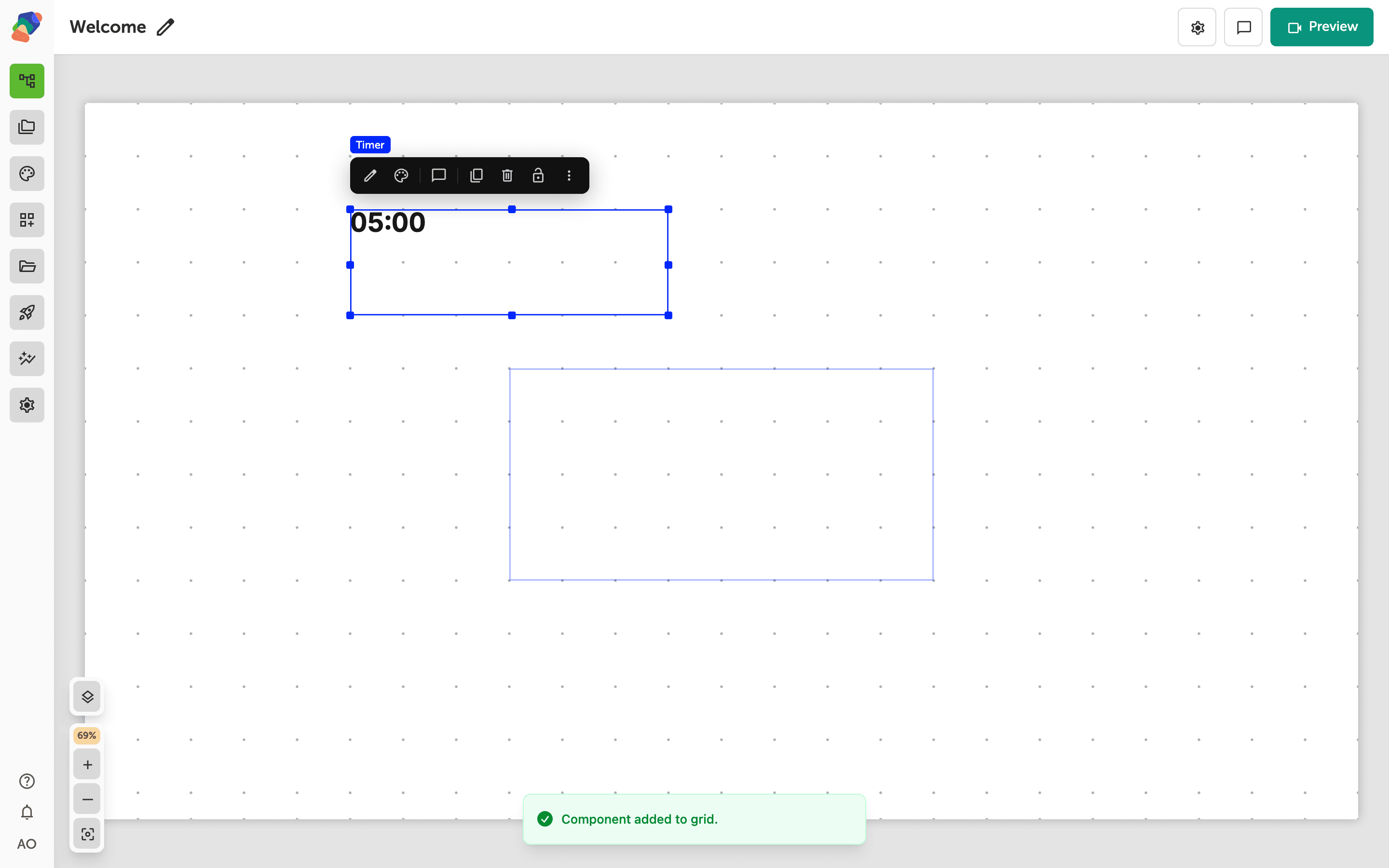 A Timer component on the grid.