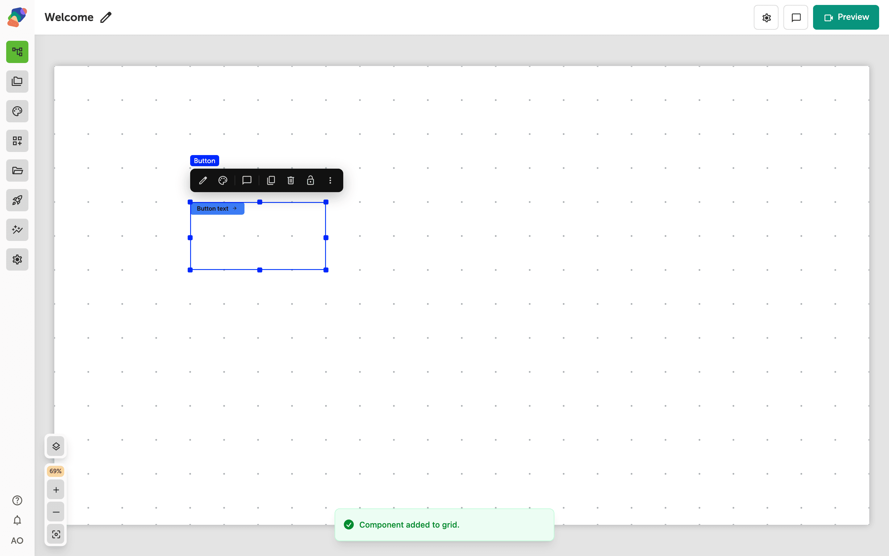 A Button component on the grid.