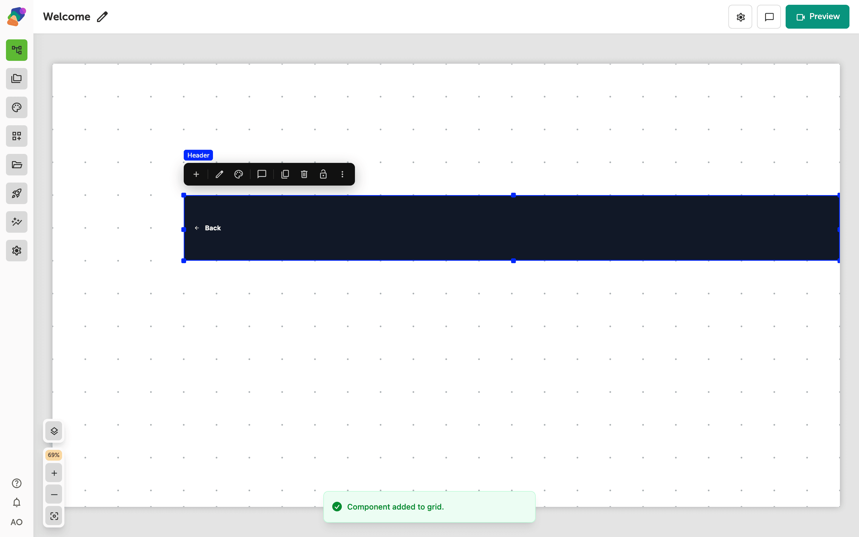 A Header component on the grid.