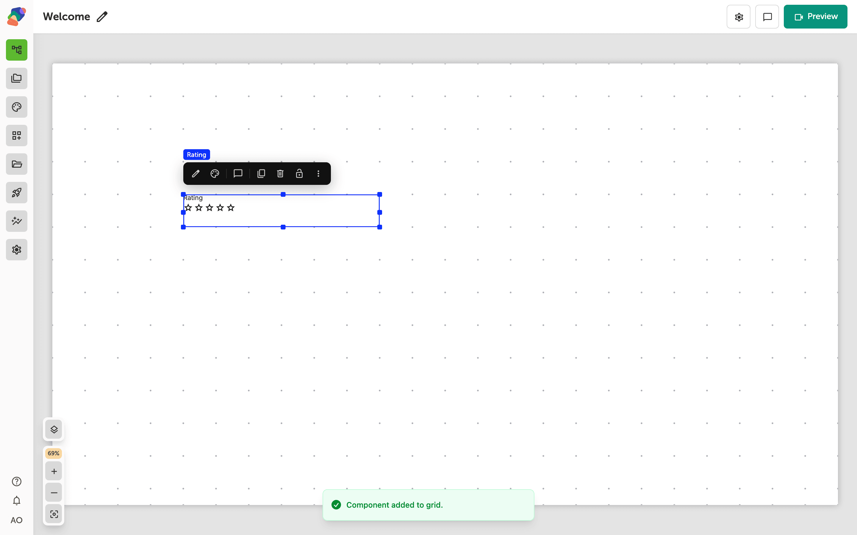 A Rating component on the grid.