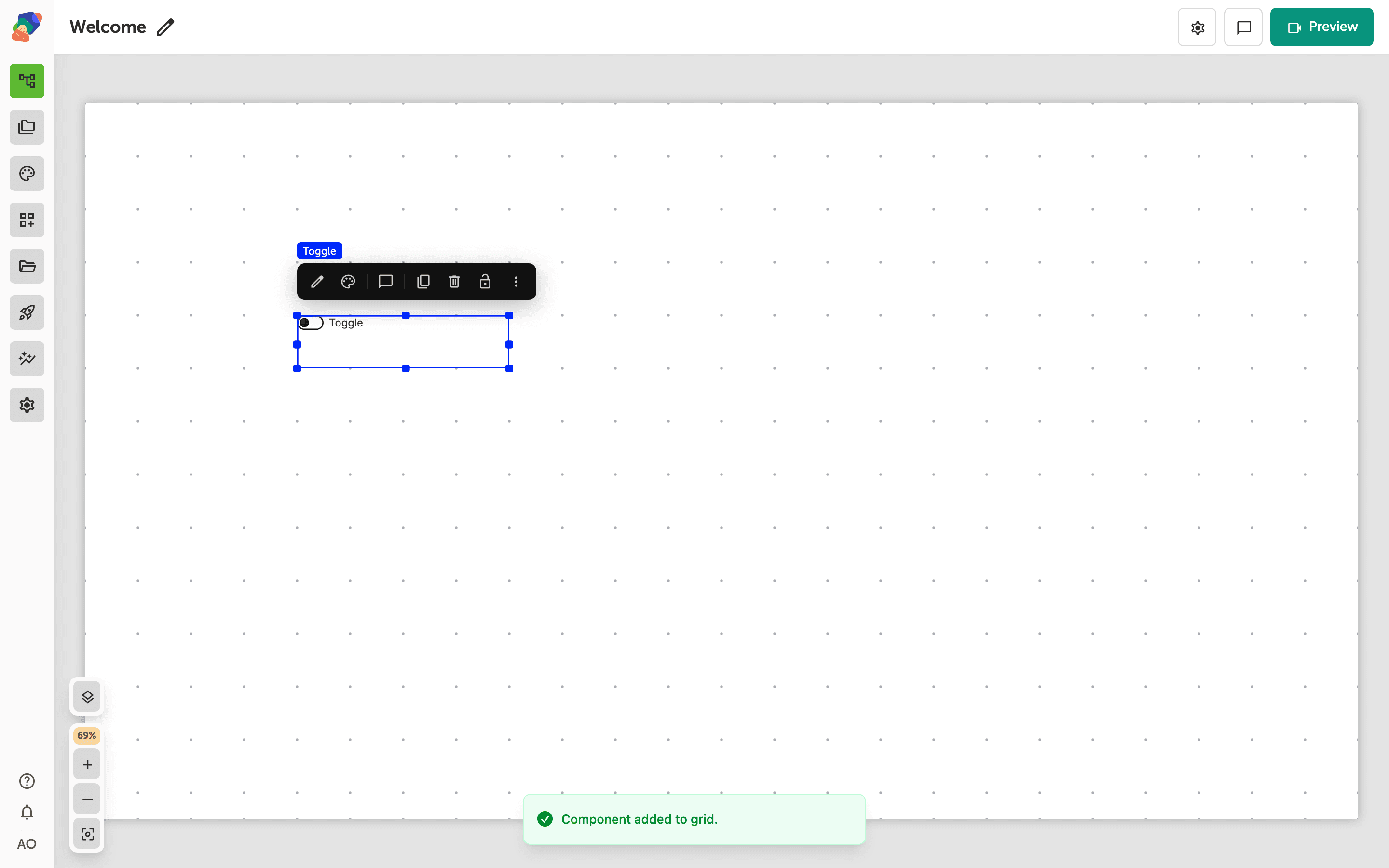 A Toggle component on the grid.