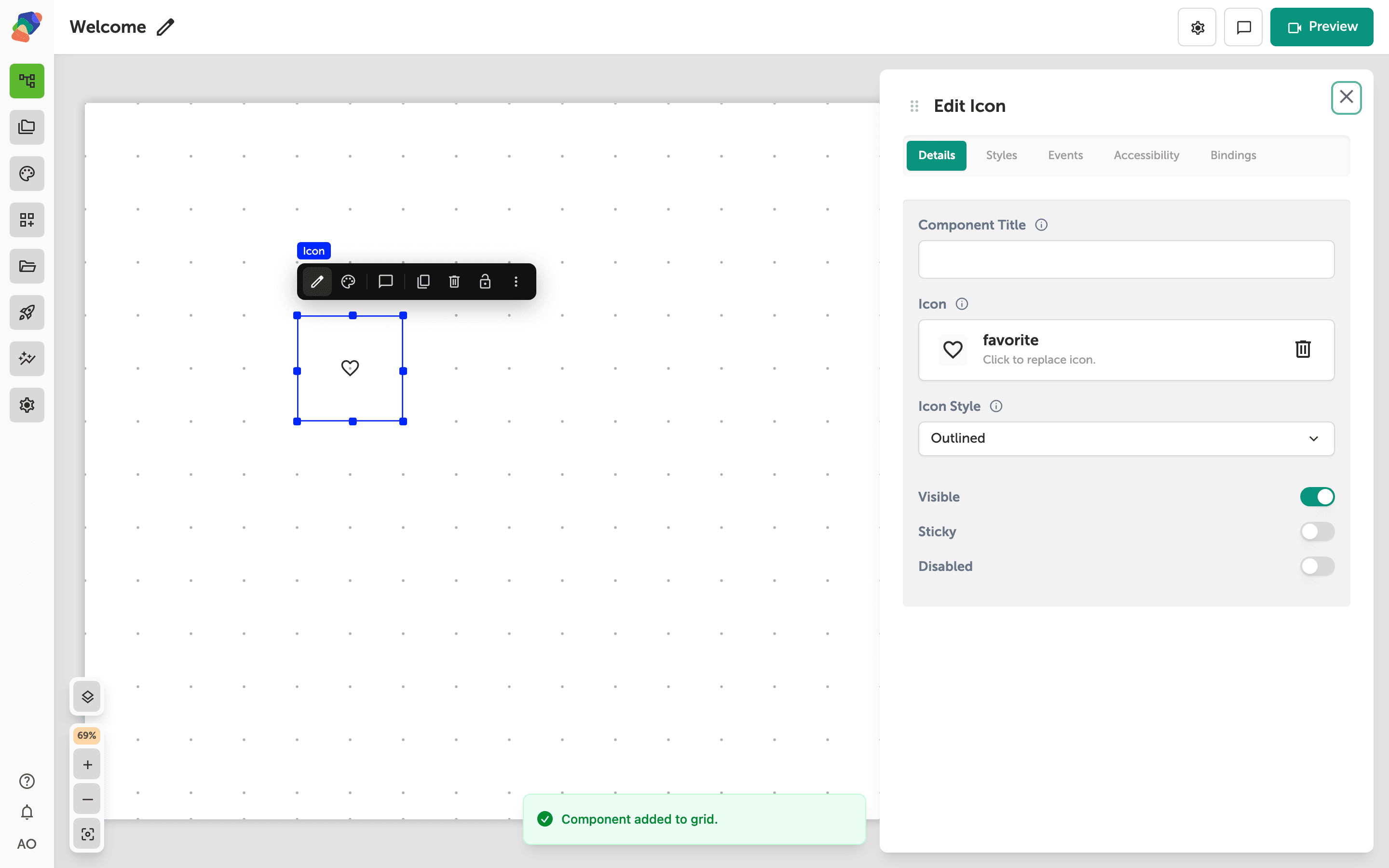 The Edit panel for an Icon.