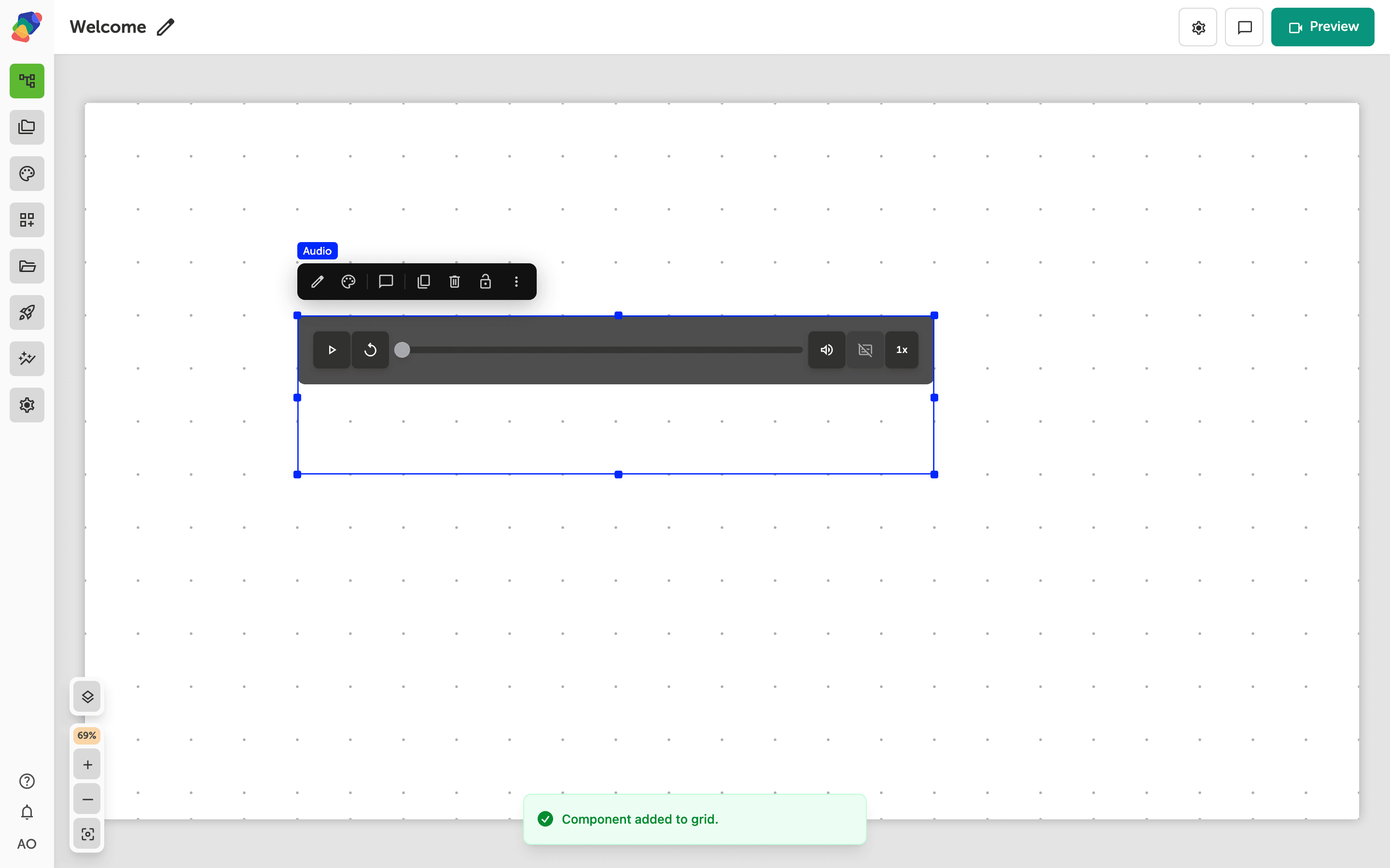 An Audio component on the grid.