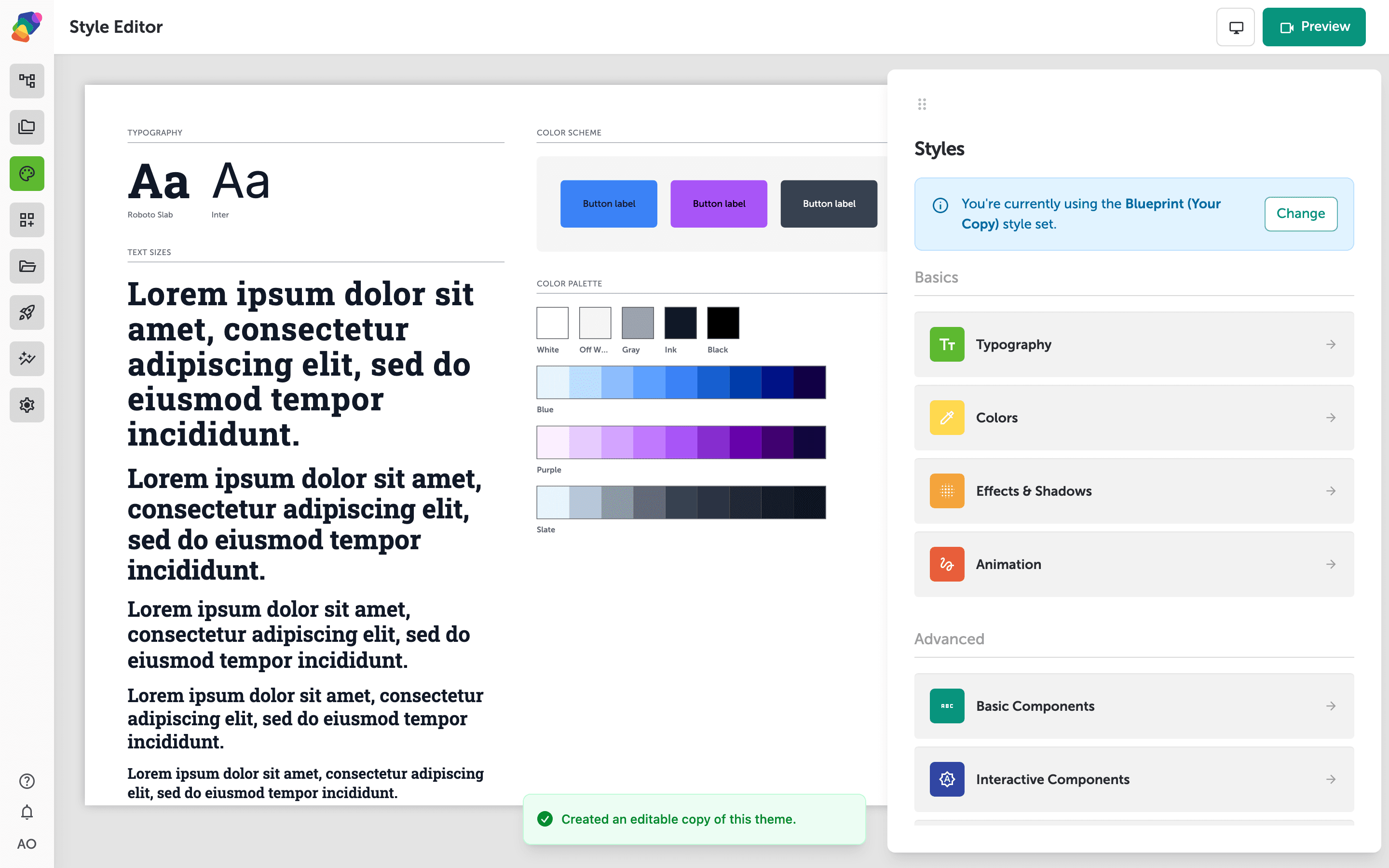 The Style Editor home.