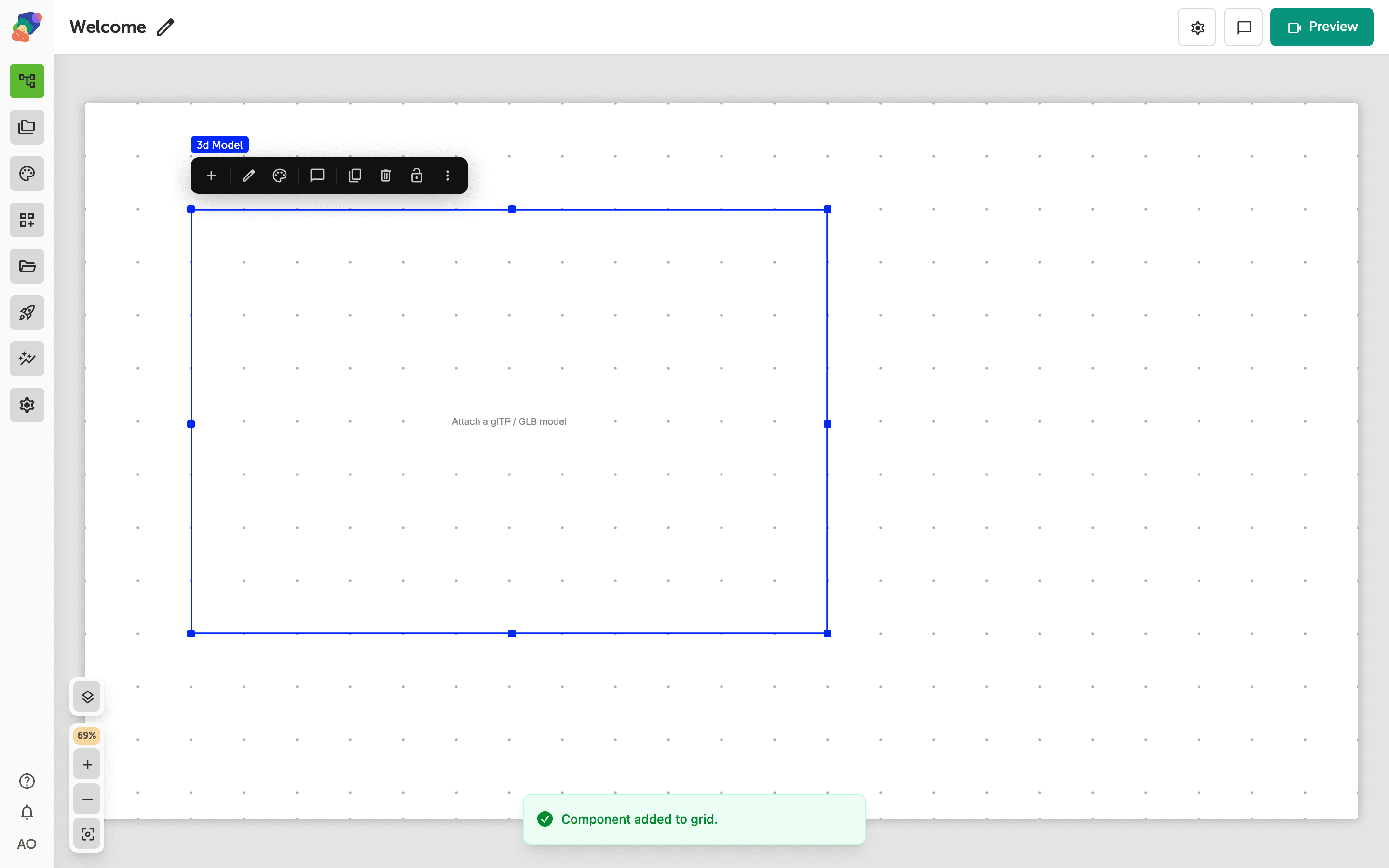 A 3D Model component on the grid.