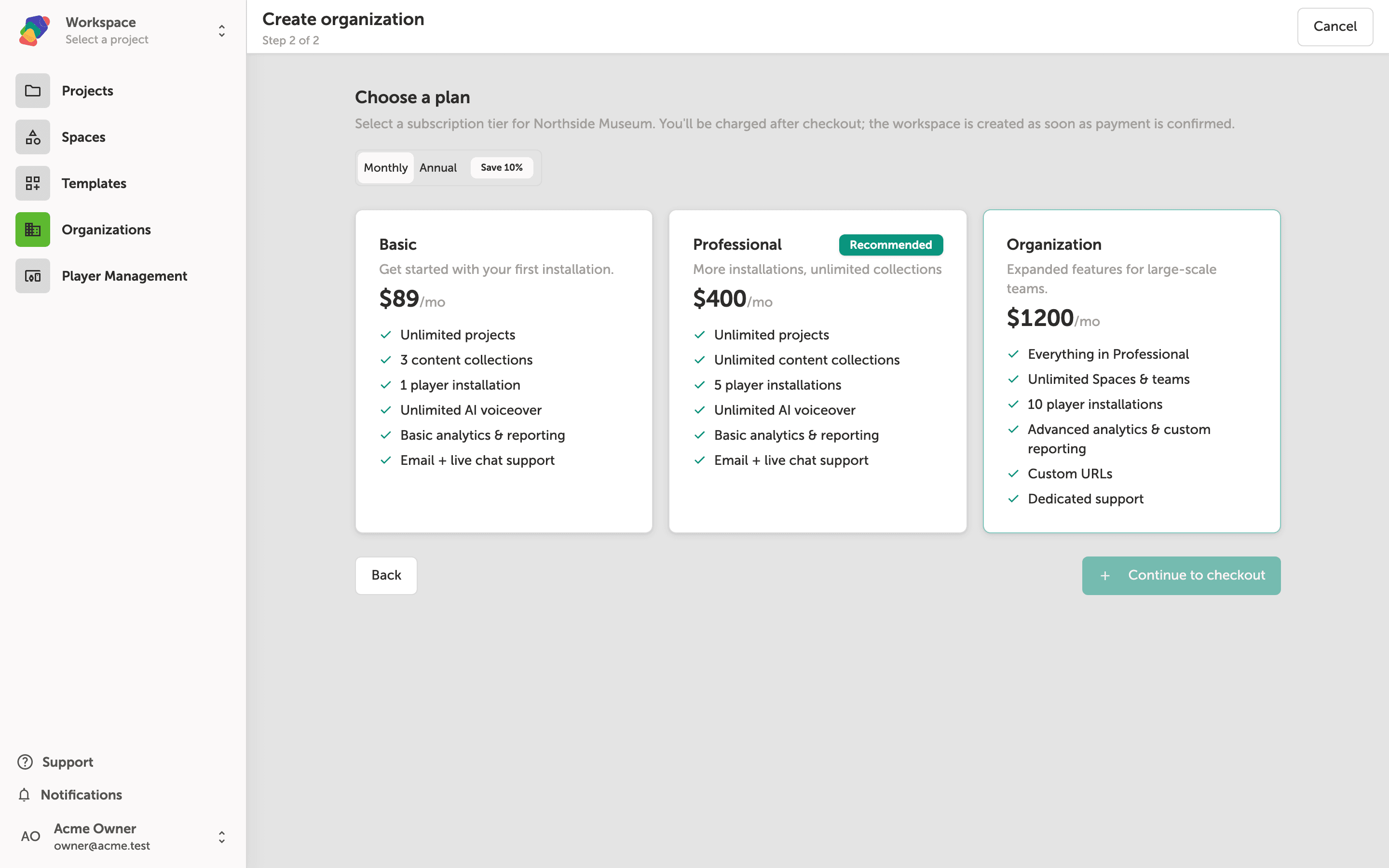 Creating a New Organization