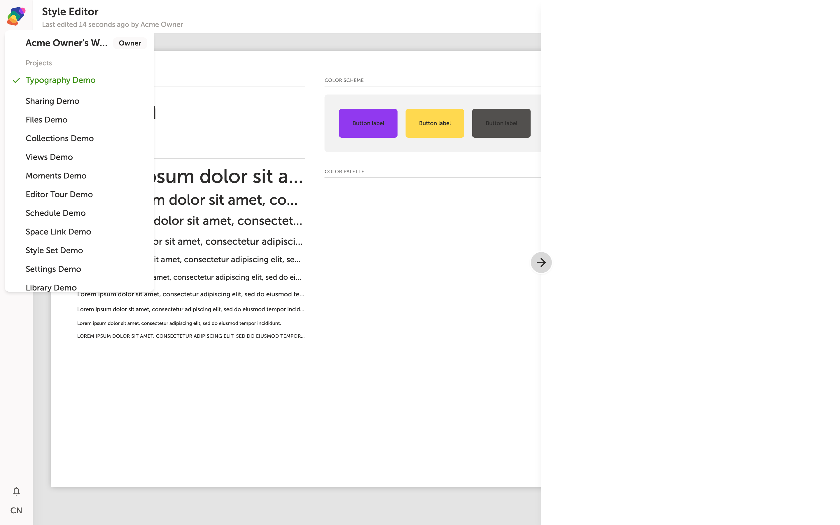 The Style Editor open to the Typography panel, showing Headline Font and Body Font selectors alongside Headline Scale, Headline Weight, and Body Weight controls, with a live preview panel on the right.