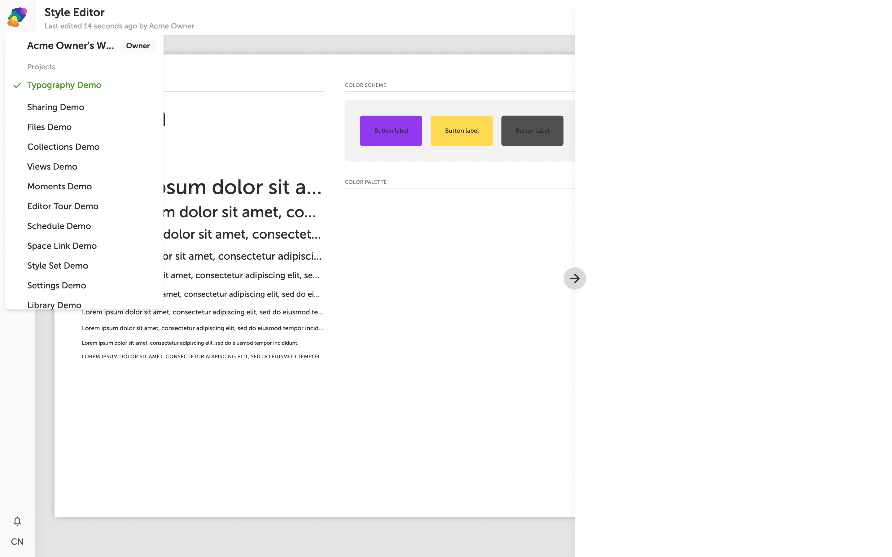 The Style Editor open to the Typography panel, showing Headline Font and Body Font selectors alongside Headline Scale, Headline Weight, and Body Weight controls, with a live preview panel on the right.
