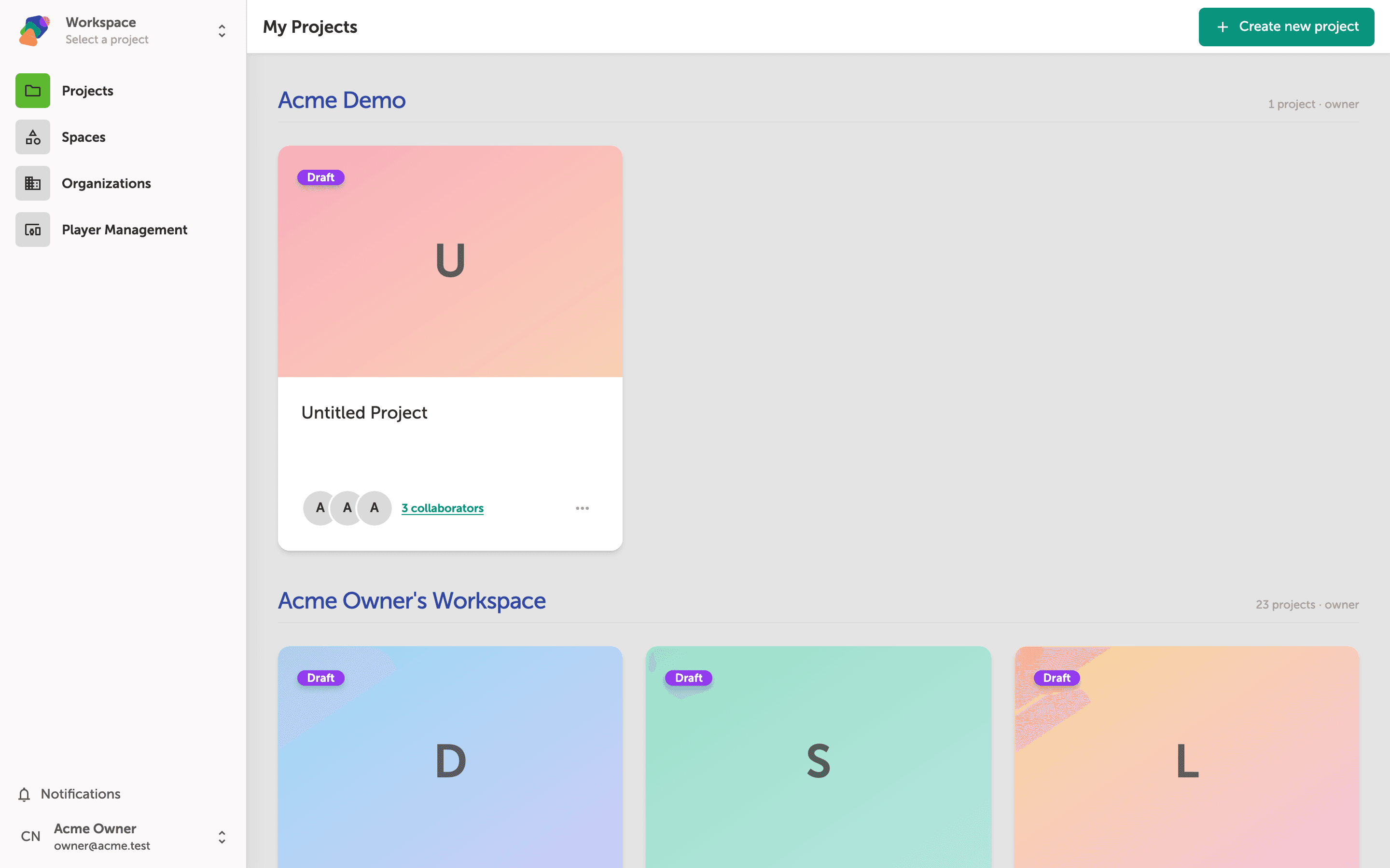 The My Projects dashboard showing a grid of project cards. One card's three-dot Project actions menu button is highlighted in the corner of the card.