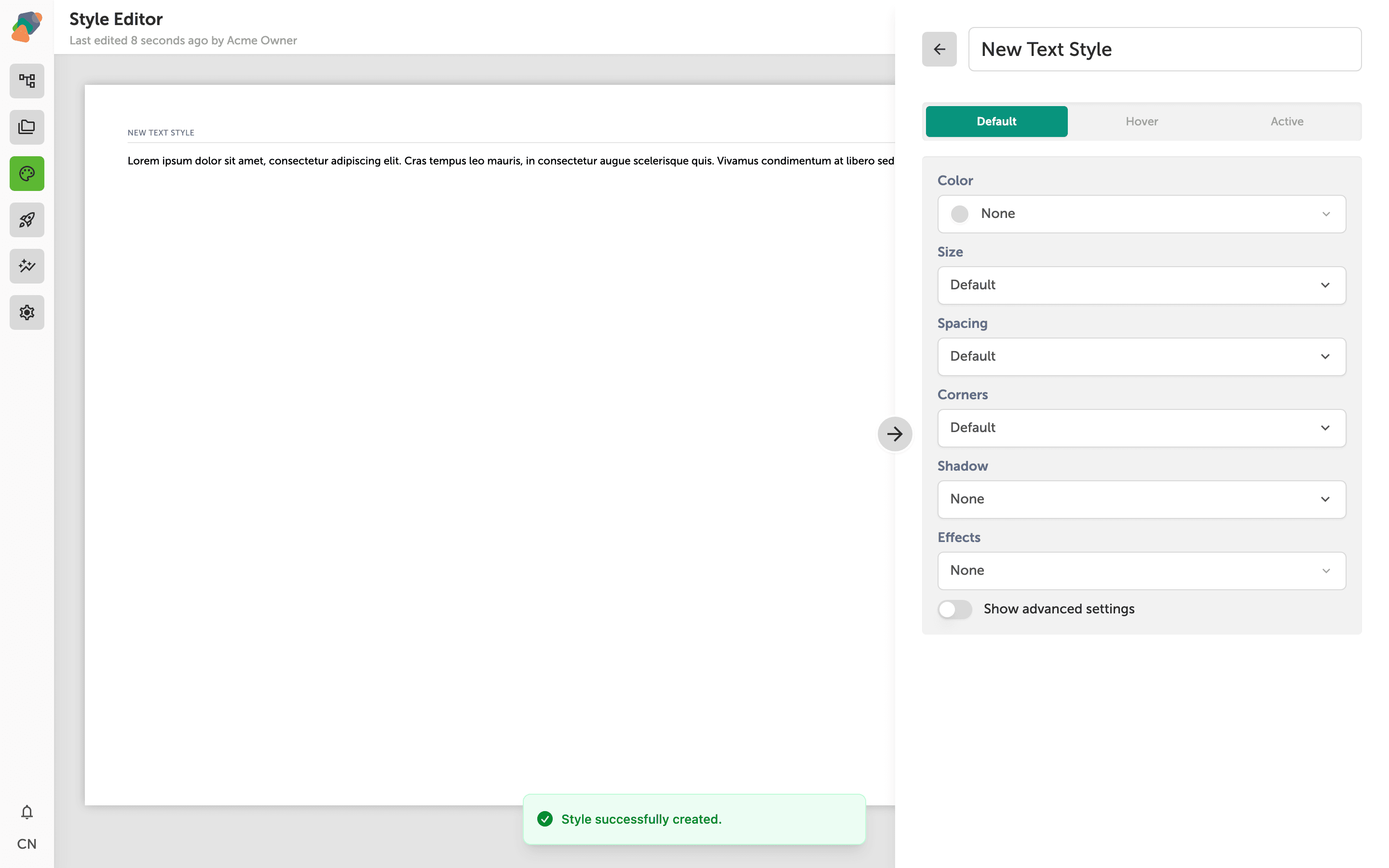 The Zibit Style Editor panel showing component categories on the left, including Basic, Interactive, Layout, and Views sections, with Typography, Colors and Scheme, Shadows and Effects, and Animations and Transitions configuration areas visible.