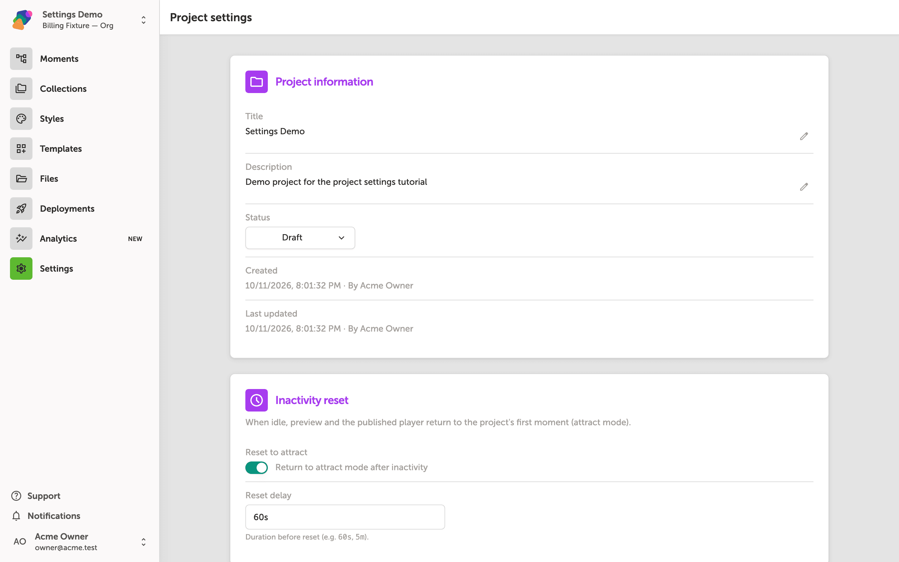 Editing Project Settings