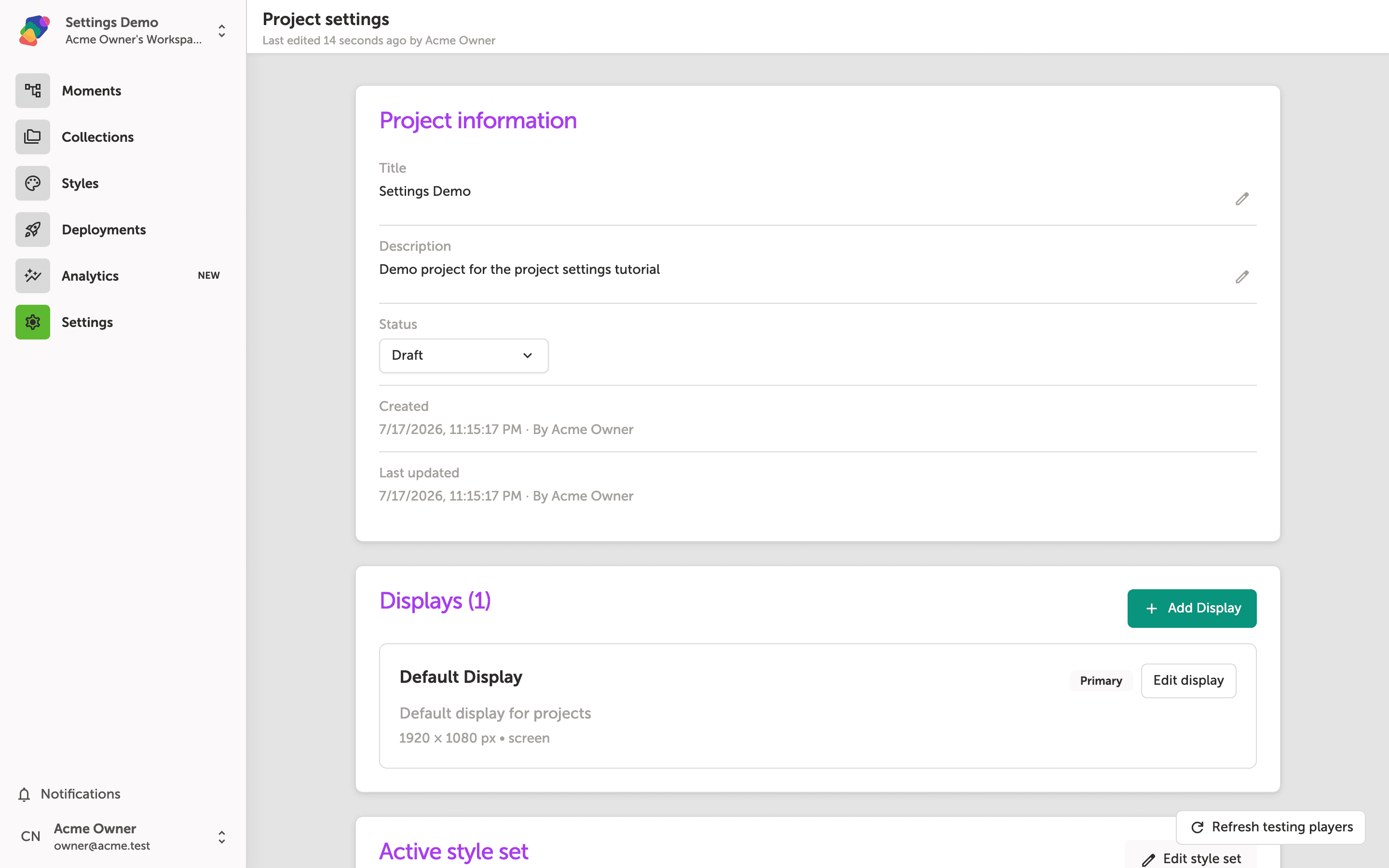 Editing Project Settings
