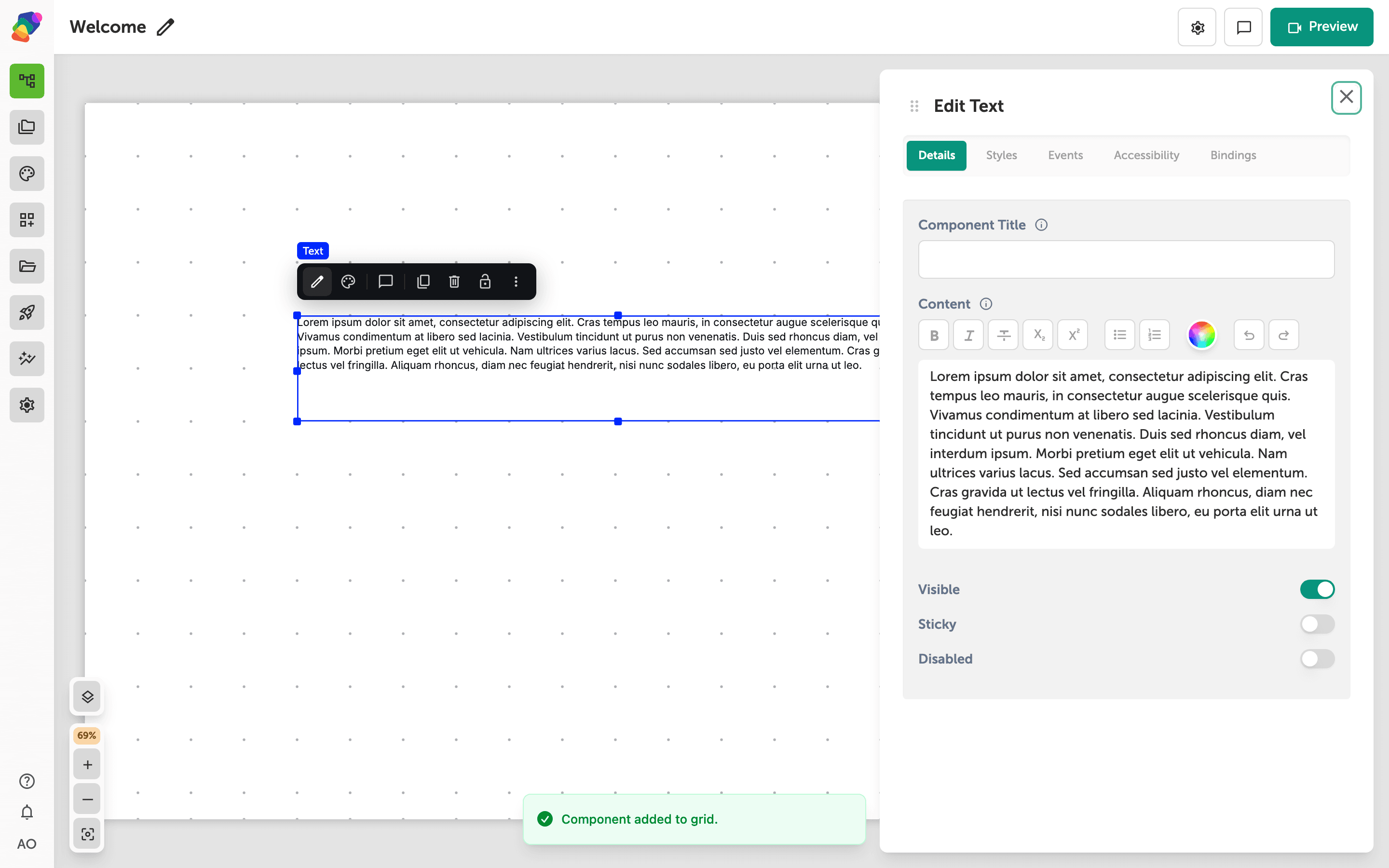 Editing Text Components