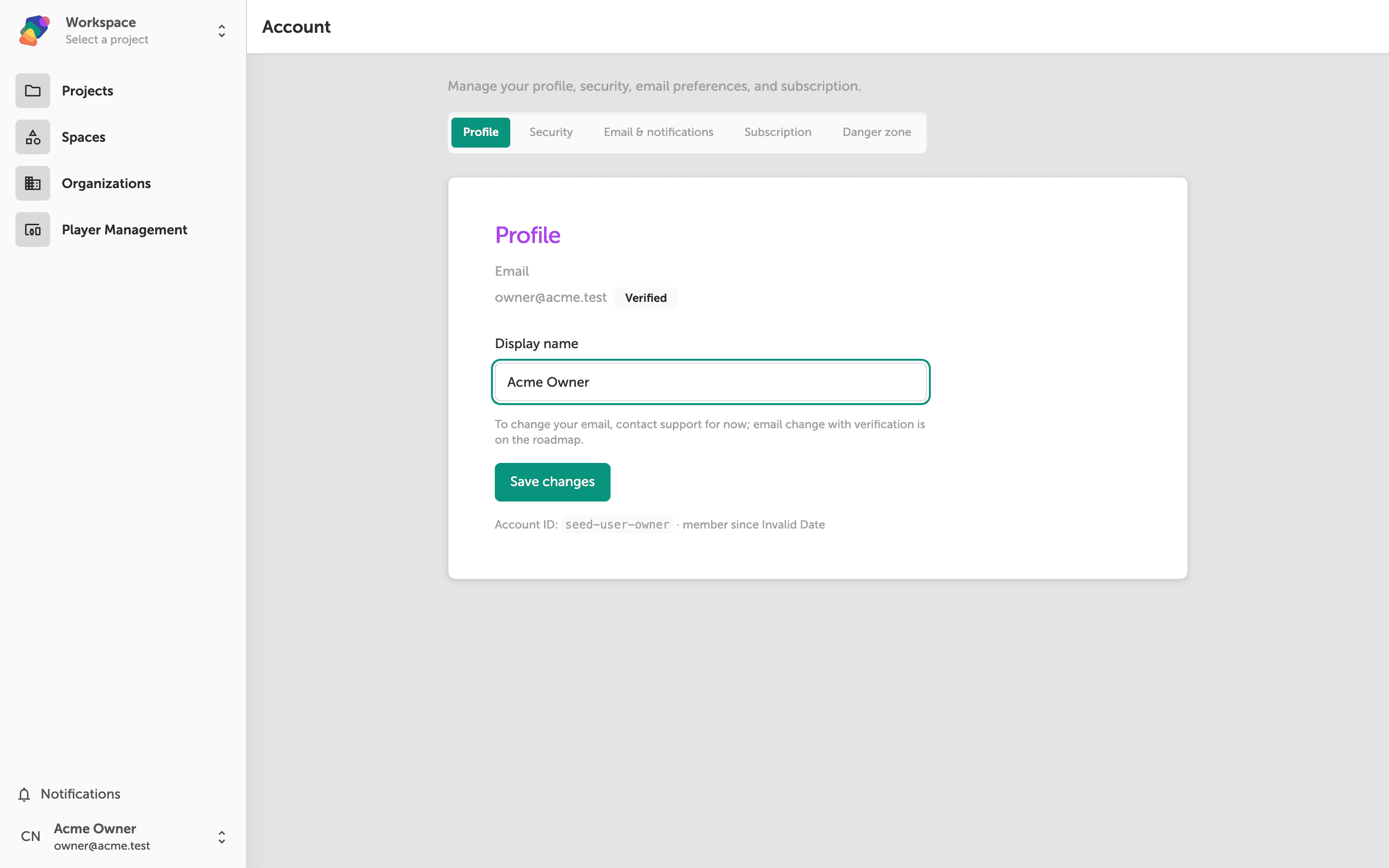 The Zibit Account settings page showing a Display name field and a Save changes button
