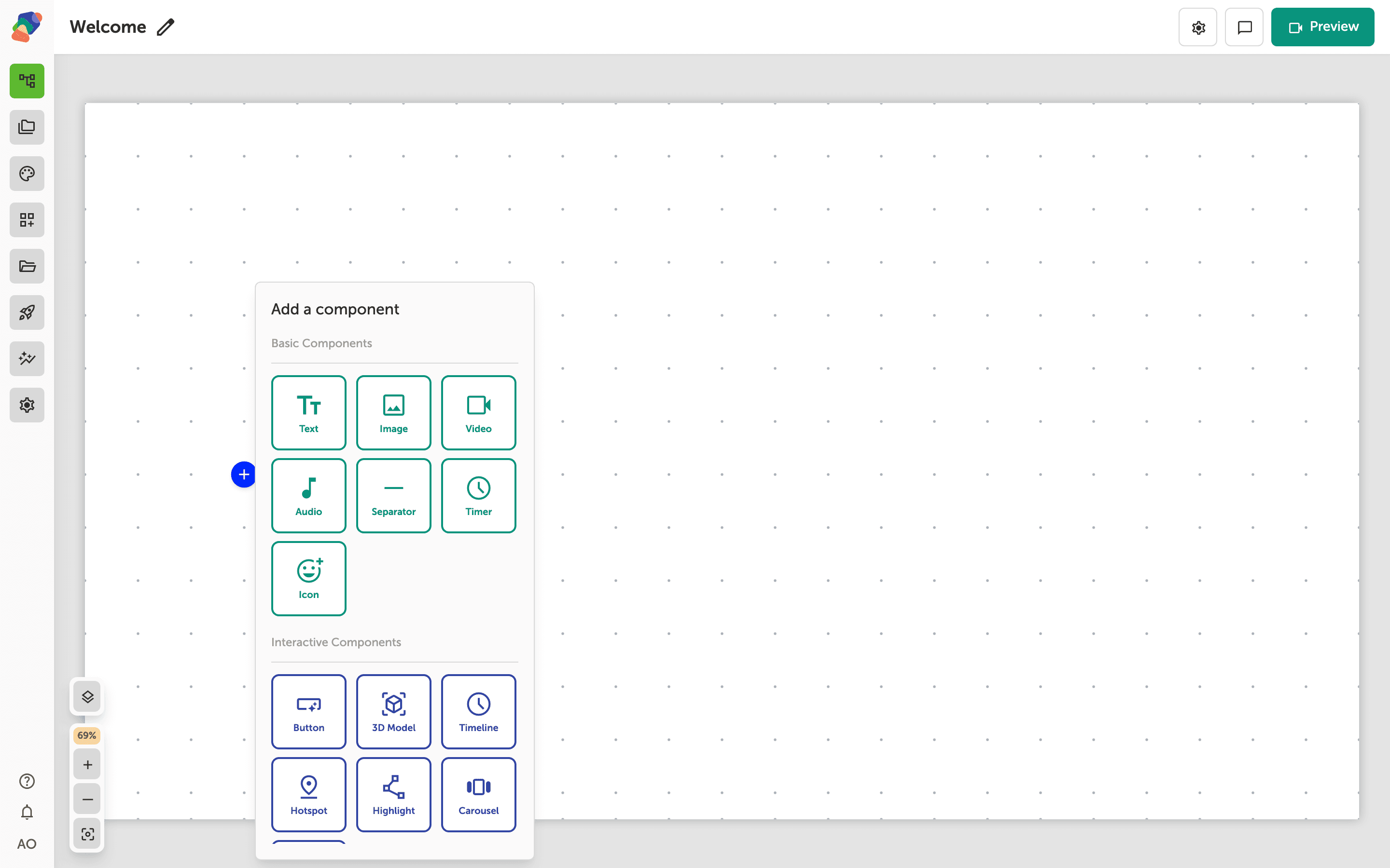 The Add component popover with Keyboard under Form Components.