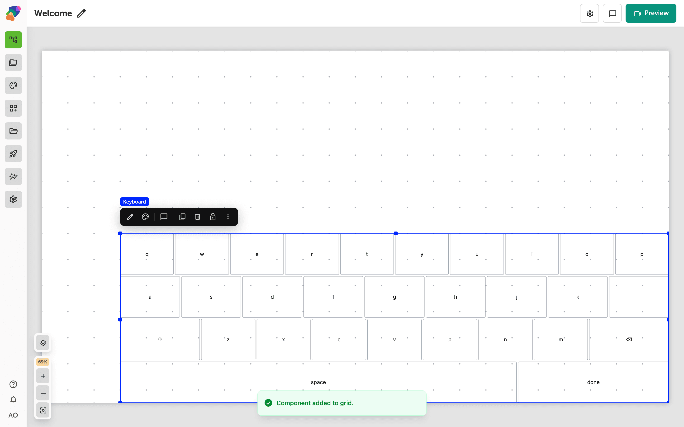 A Keyboard component on the lower part of the grid.