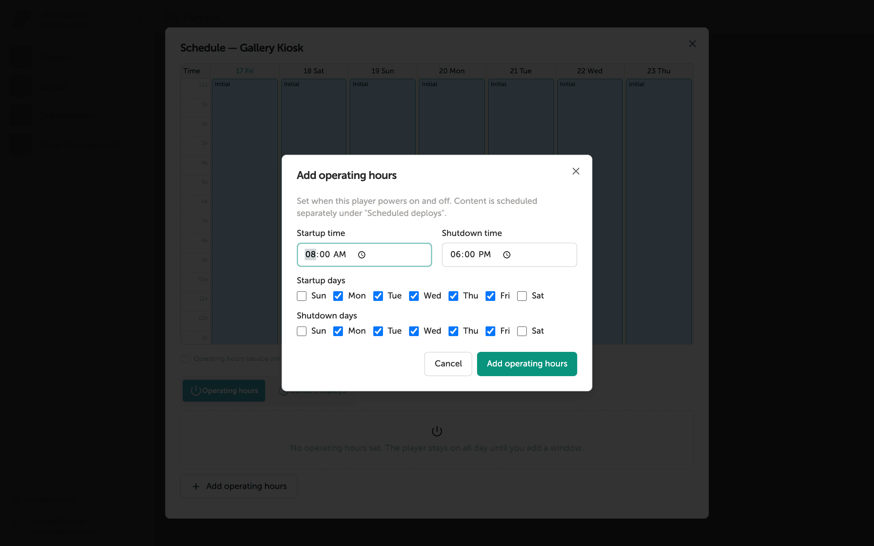 Setting Up a Device Schedule
