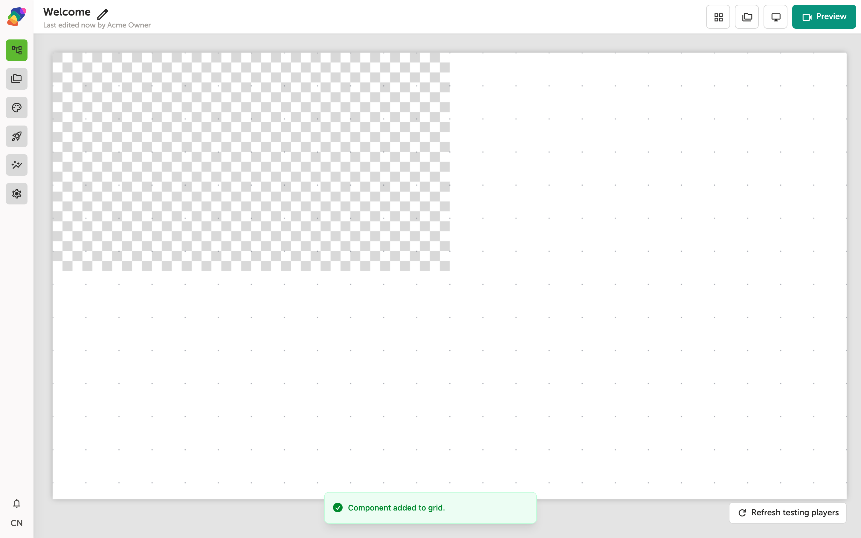 The View Editor showing an Image component placed on the canvas grid, with an Open button available to bind an image file from the project library.