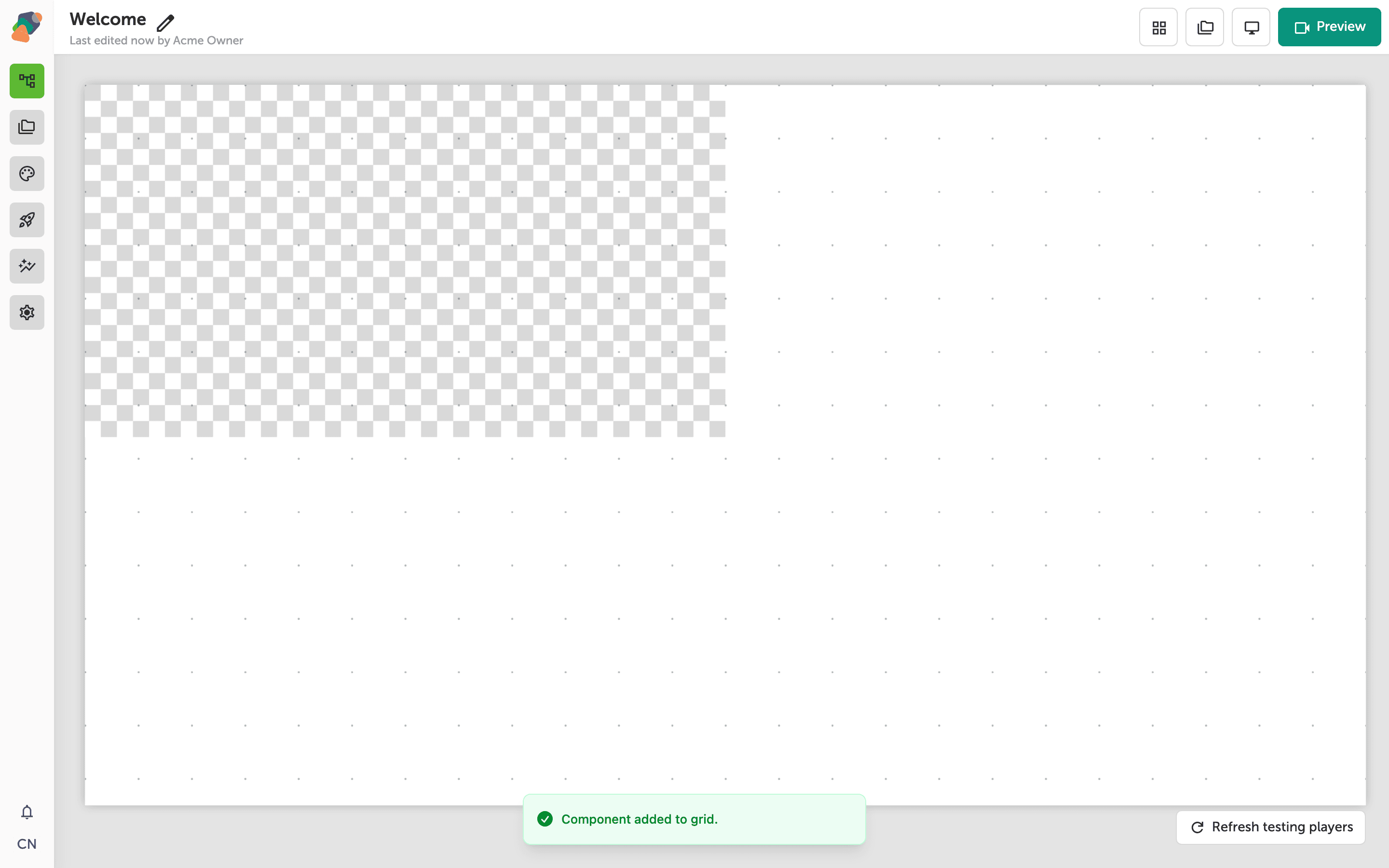 The View Editor showing an Image component placed on the canvas grid, with an Open button available to bind an image file from the project library.
